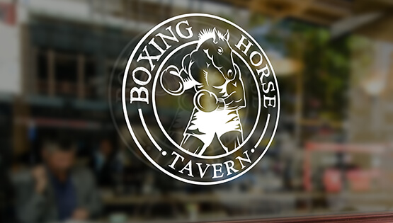 Boxing Horse Logo etched on widow