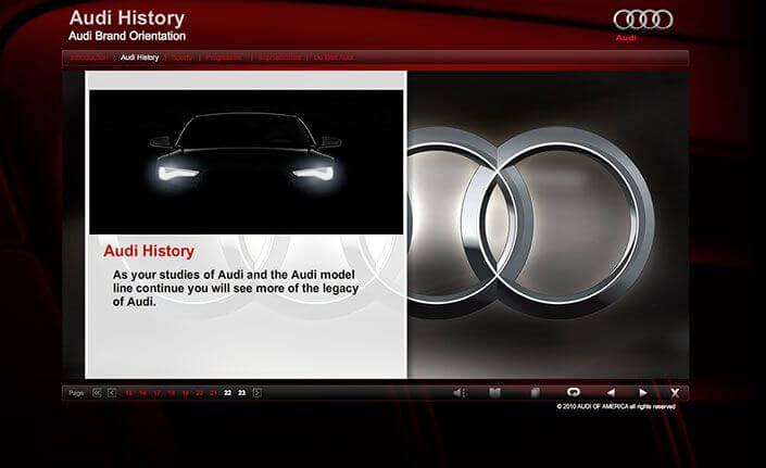 Audi interactive elearning module – Audi brand orientation page
