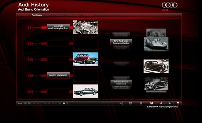 Audi interactive elearning module - Audi History page
