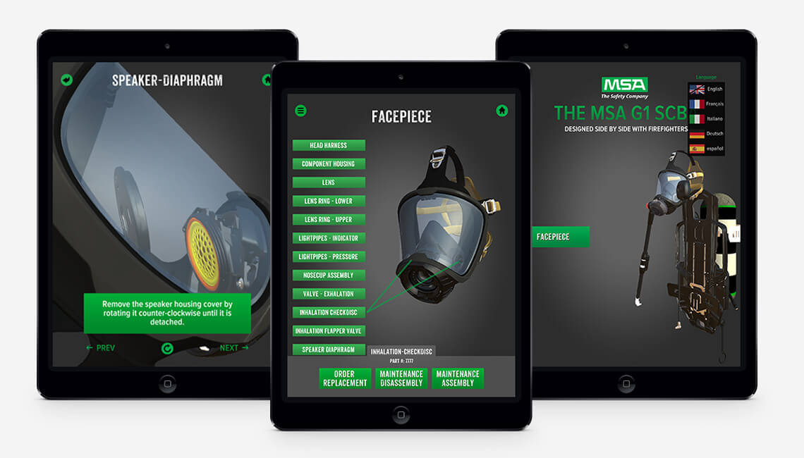 MSA G1 SCBA - manual app screens