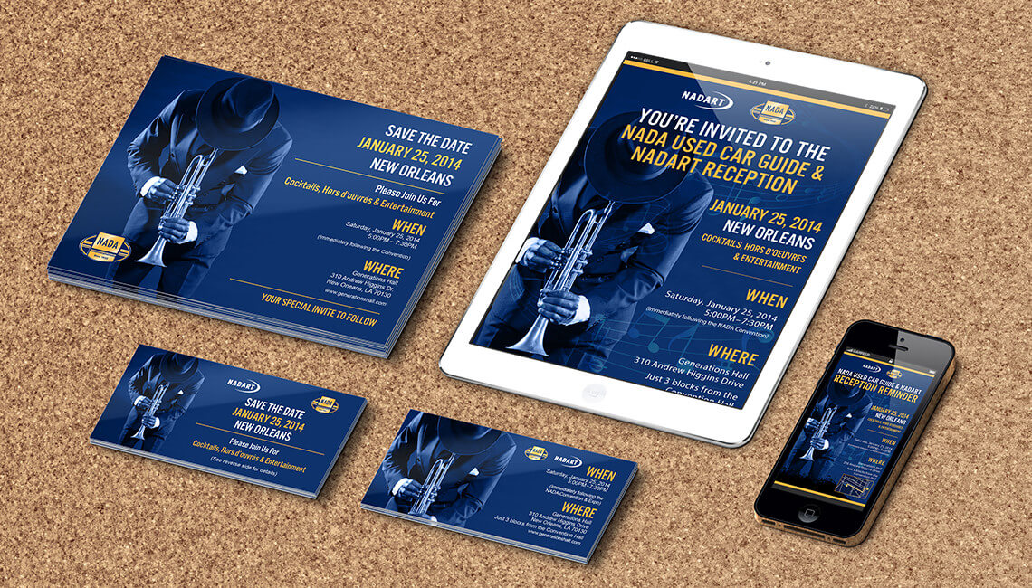 NADA Used Car Guide - New Oreleans Save the Date Microsite, Printed items, and email blast NADA Used Car Guide - Reception invitations, printed, digital, online