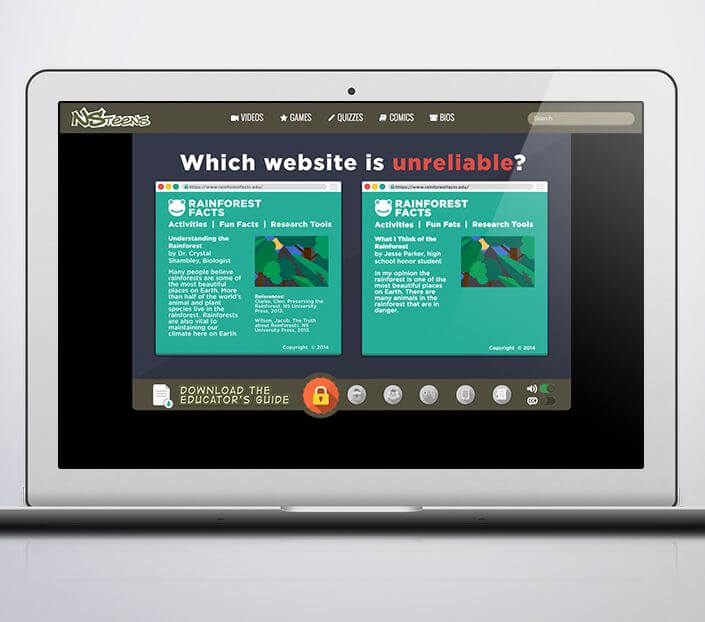 Which website is unreliable? screenshot from NCMEC eLearning game