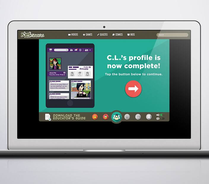 Profile completed screenshot from NS Teens eLearning game
