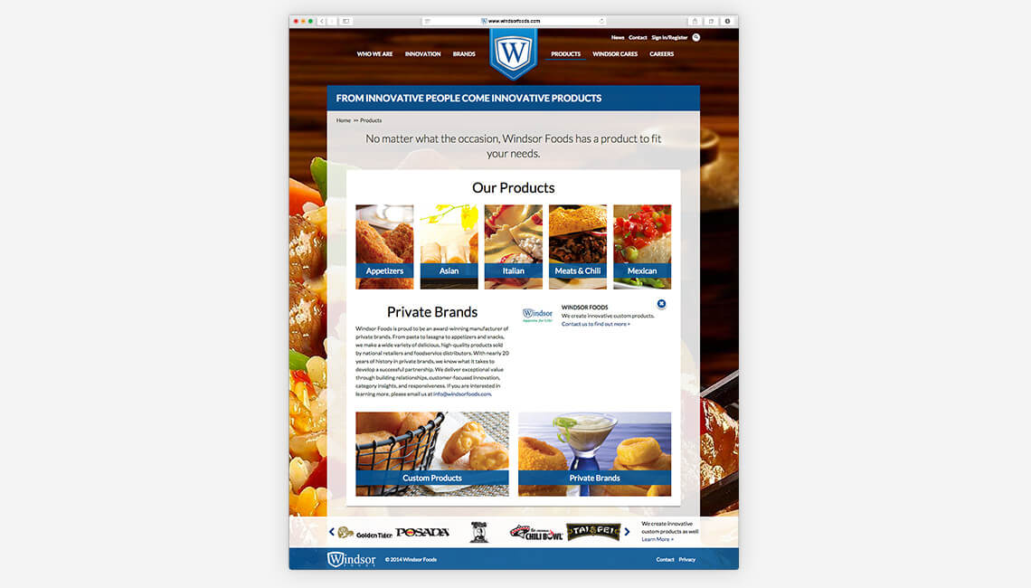 Ajinomoto Windsor Foods - Website Design Ajinomoto Windsor Foods - Screenshot of "Our Products" page of website