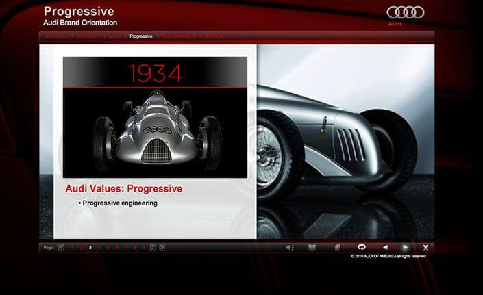 Audi interactive elearning module – Progressive page