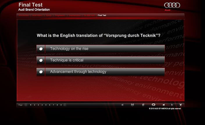 Audi interactive elearning module Audi interactive elearning module – Final Test page