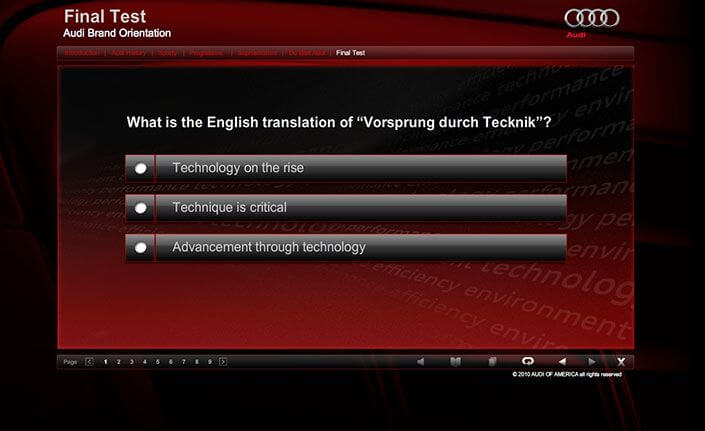 Audi interactive elearning module – Final Test page