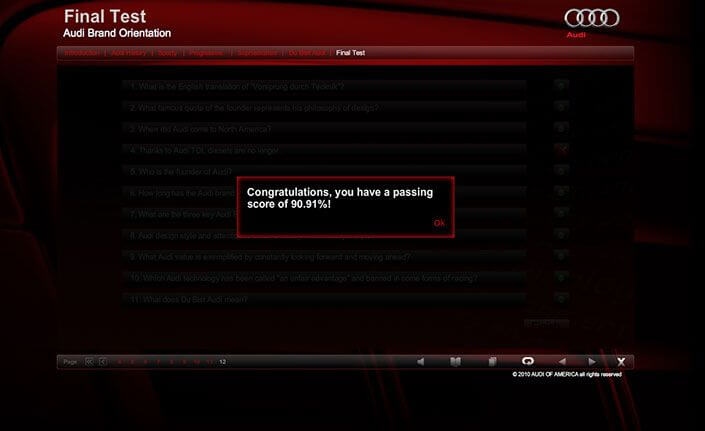 Audi interactive elearning module – Final Test