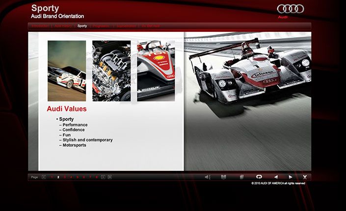 Audi interactive elearning module – Sporty page