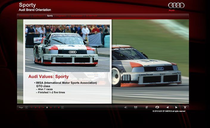 Audi interactive elearning module – Sporty page