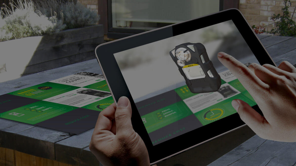 Augmented Reality instructional app for Mine Safety Appliance Gas Detector as shown on tablet