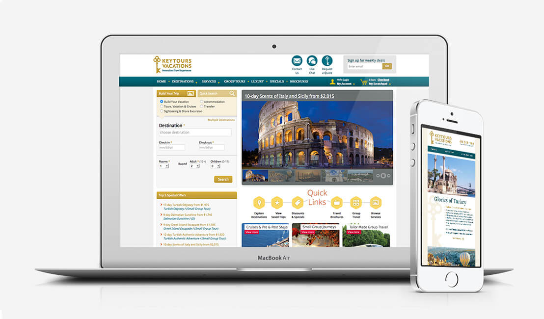 Keytours Vacations - Responsive website Design shown on computer screen and mobile