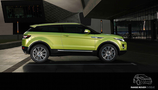 Light green Range Rover Evoke in a parking lot