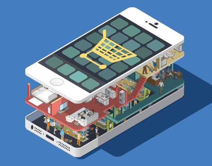 Merkle Consumer spending infographic Infographic for Merkle, Inc. – Mobile phone broken up as a 3-level shopping mall