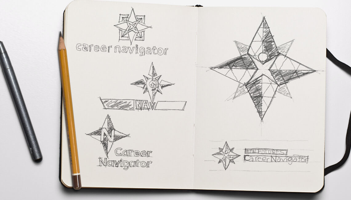 New Futures Career Navigator - Initial logo sketches, pencil on paper