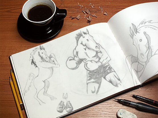 Sketchbook of Boxing Horse logo designs