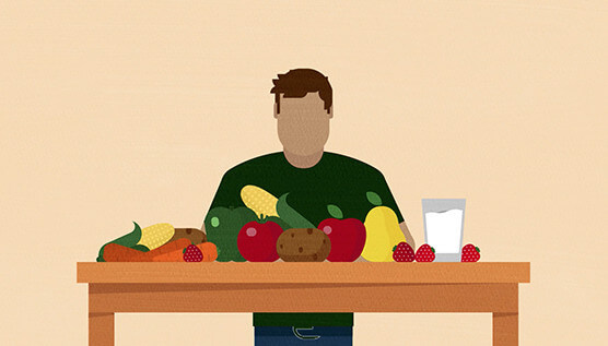 Still image of man with fruits and vegetables from NCIS Animated Video