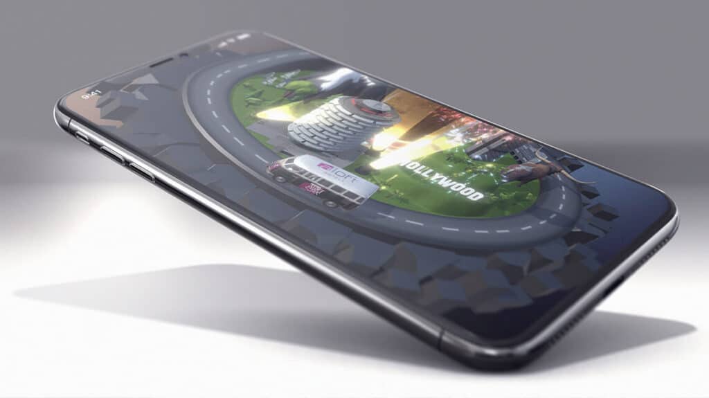 iPhone mockup of Aloft Hotels AR app displaying animated city diorama on a coaster
