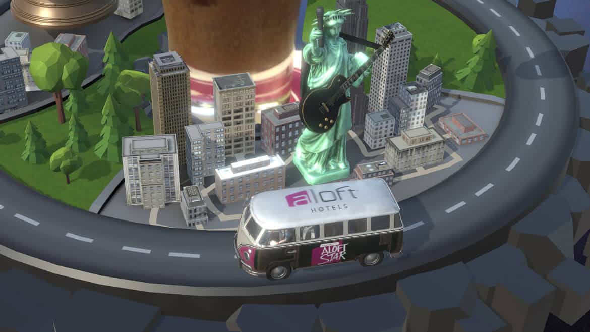 3D miniature city diorama rendered in the Aloft Hotels augmented reality app
