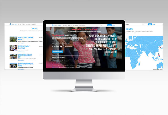 Interactive donation page from World Villages for Children website shown on computer screen