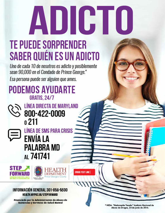 Spanish language poster about an addiction hotline