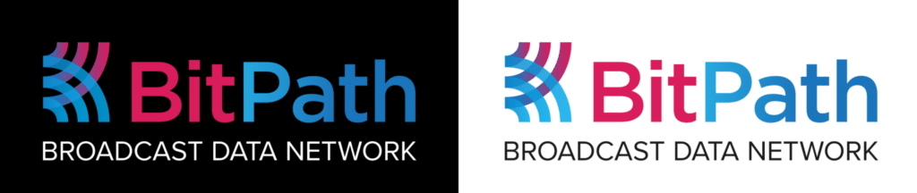BitPath Broadcast Data Network logo shown on black and white backgrounds