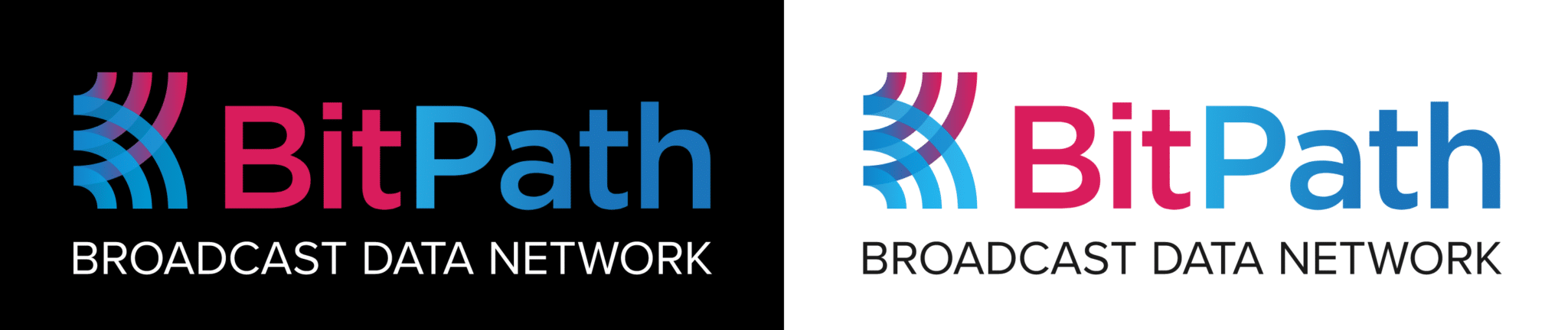 BitPath Broadcast Data Network logo shown on black and white backgrounds