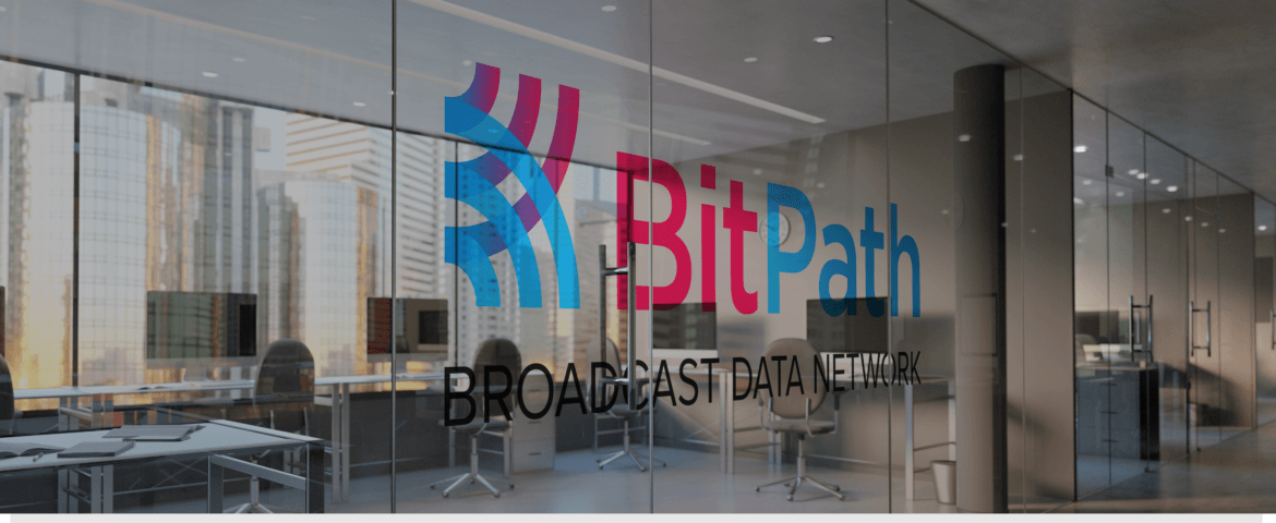 BitPath logo on glass office door