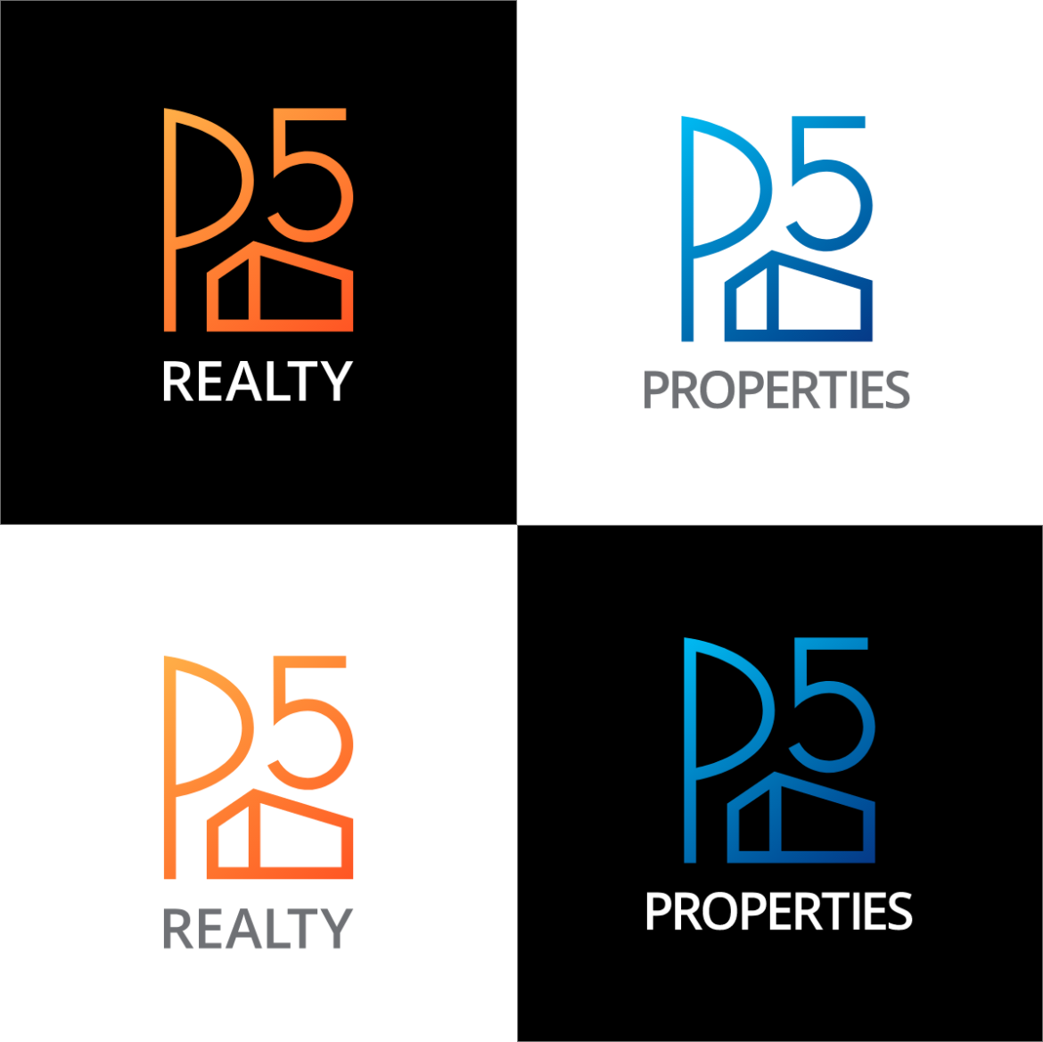 P5 logo in various versions, including blue, orange, and reversed