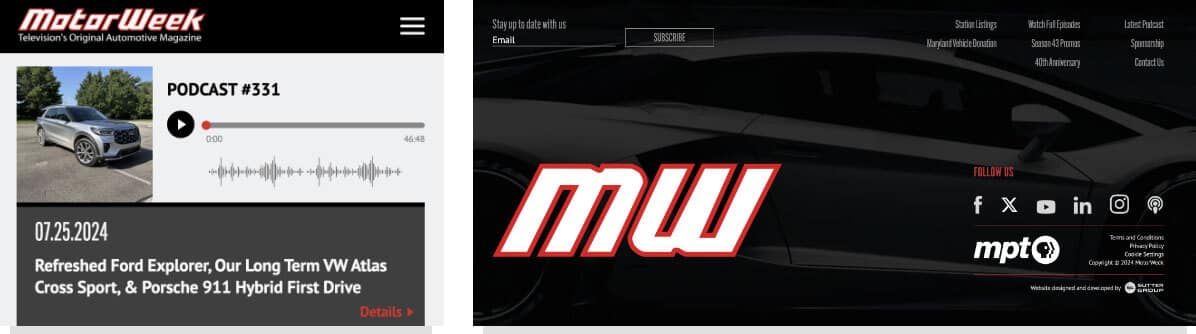 MotorWeek website — homepage media grid