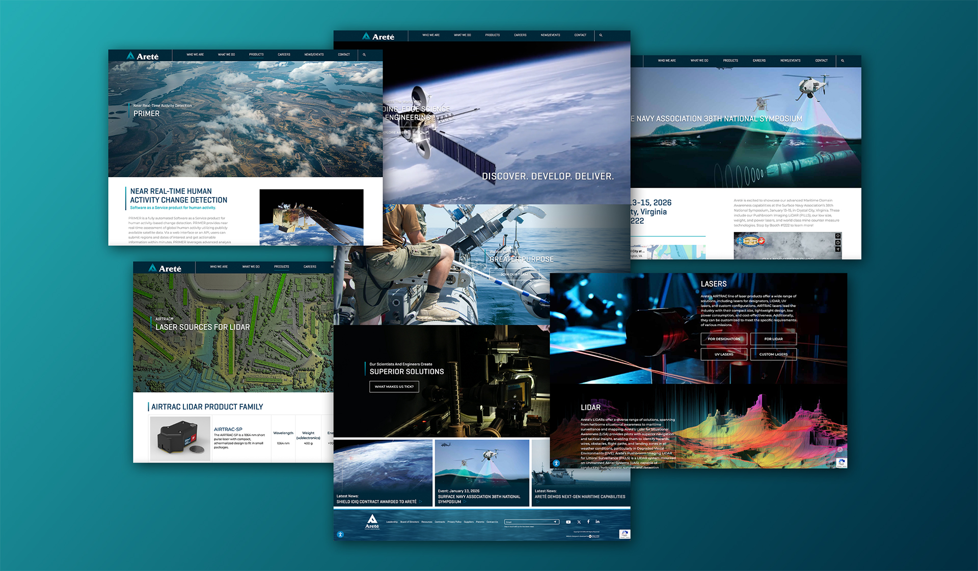 arete website collage of images showing different pages