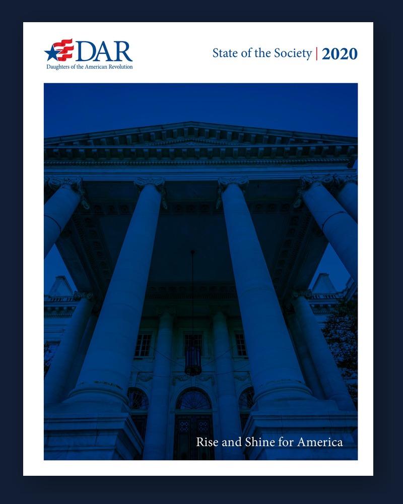 DAR State of the Society 2020 report cover featuring DAR headquarters in Washington DC