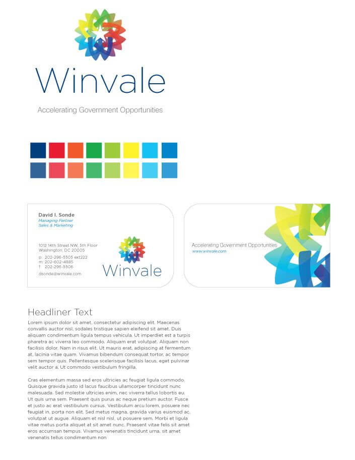 Winvale color palette and stationery