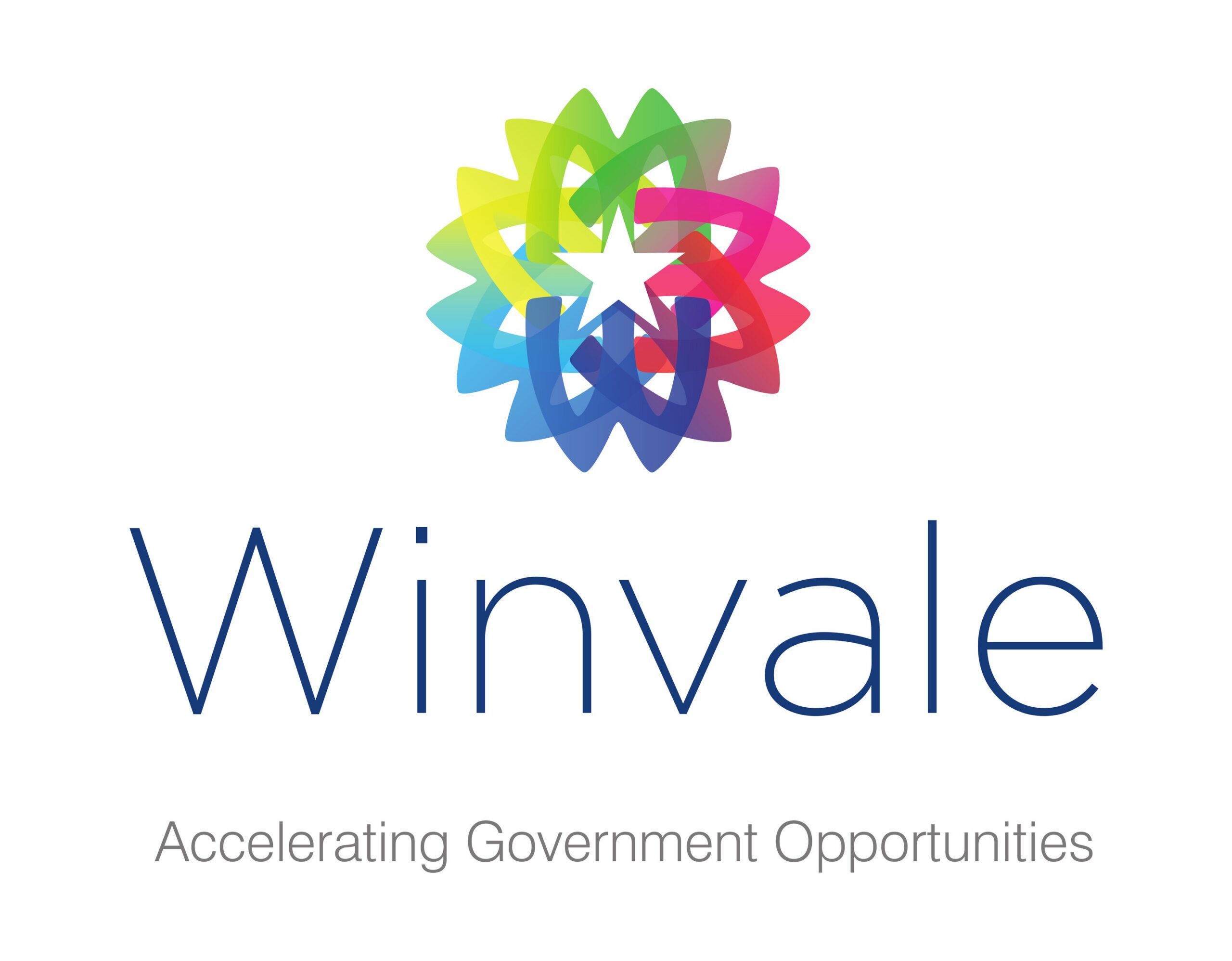 Winvale vertical logo lockup with the multicolor burst mark above the wordmark
