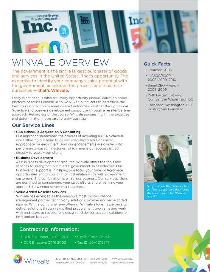 Winvale company overview sheet