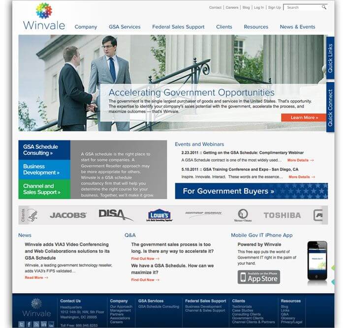 Winvale homepage, 2011